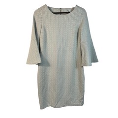 Tyler Böe Textured Geometric Bell Sleeve Dress Women&rsquo;s Medium Gray Beige