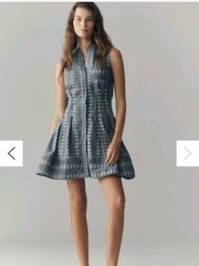 Anthropologie Shirt Dress M Blue & White Floral Collared Button Short Pockets