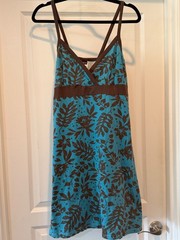 Patagonia Athletic Dress Size XL Criss Cross Brown/Turquoise Sundress Stretchy