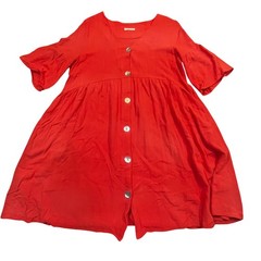 Tea n Rose Red Linen Blend Babydoll Button Front Pocket Dress L