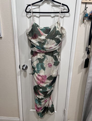 Express Women’s XL White Green Pink Floral Strappy Lined Stretch Sheath Midi