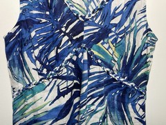 Tommy Bahama Blue White Green Tropical Floral Linen V-Neck Dress Size 8