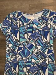 Sail To Sable Medium Dress Blue Pattern Short Sleeve 95% Cotton 5% Spandex
