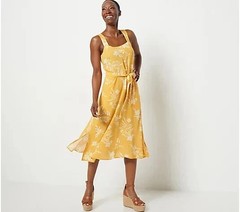 Candace Cameron Bure Petite Printed Midi Dress w/ Belt-Amber-Medium-A480587