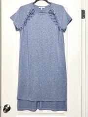 She + Sky Blue Heathered Tee Shirt Dress Size S Lace Up Detail Short Sleeve