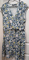 Lands End Women&rsquo;s L 14-16 Blue Yellow Fish Print Twist Front Dress Beach Resort