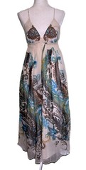 Women Boho Maxi Paisley Dress Spaghetti Strap Empire Waist Flowy Summer Size Med