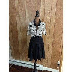 Knitted & Knotted Anthropologie Black Cream Geometric Knit Sweater Dress Small