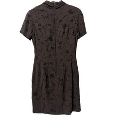 Siri Floral Sheer Mock Neck Glitter Velvet Dress in Chocolate Brown