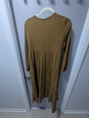 Universal Thread Brown Solid Tiered V-Neck Long Sleeve Midi Cotton Dress S