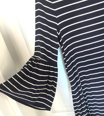 White House Black Market Sz M Navy White Striped Rayon Knit Dress Rear Zipper