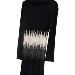 Women’s Black White Gray Abstract Ribbed Knit Cowl Neck Sweater Dress L