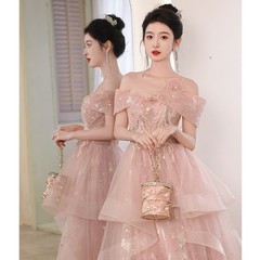 Womens Off Shoulder Pink New Prom Dress Sequin Embroidery Formal Evening Gown