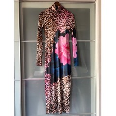 AFRM Shailene Mesh Dress Leopard Floral Print Long Sleeve Small Edgy Sheer Body