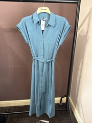 BNWT size s Ladies Teal Midi Dress /belted /collated And Popper Button Fasten