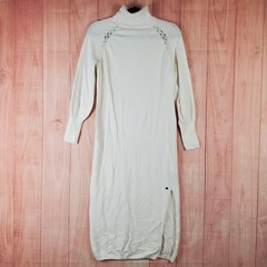 Ted Baker Sweater Dress Womens 1 White Viscose Knit Raglan Sleeve Turtleneck