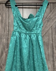Lucy in the Sky Satin Jacquard Tie Open Back Dress in Emerald Green Sz Small