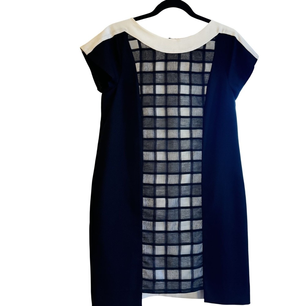 Chinese Silk Colorblock Geometric Shift Dress Mesh Panel Black/White Modern Styl