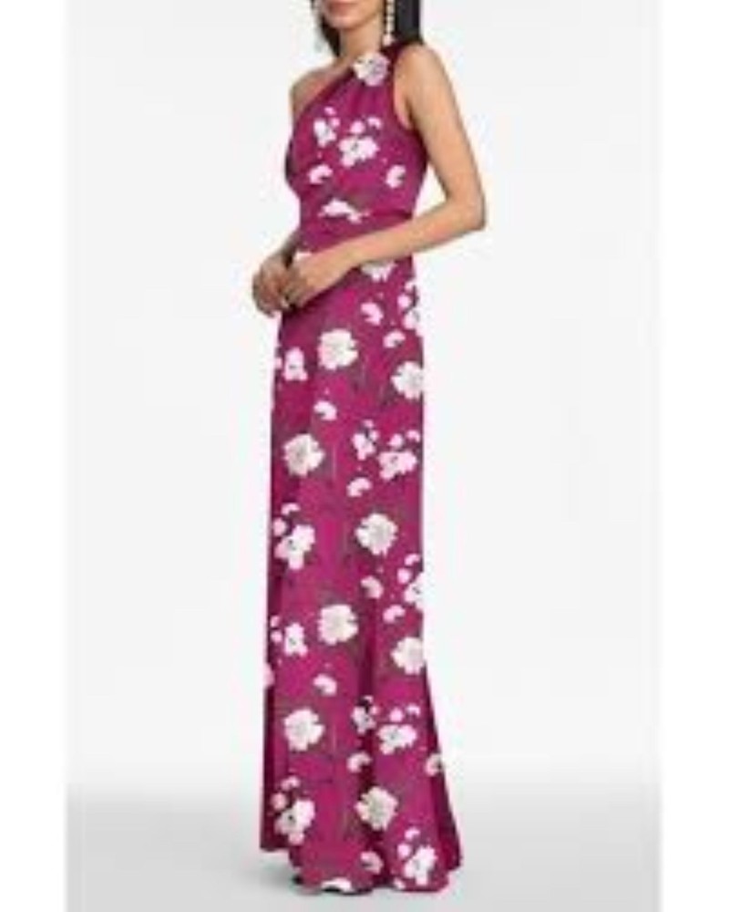 NEW, Sachin & Babi Delphine Printed One-Shoulder Gown in Pink Sz 6 #LD390