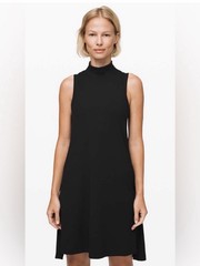 New Lululemon Sleeveless Knit Mock Neck Swing Above Knee Stretch Black Dress XS