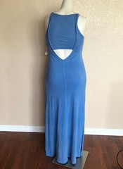 Women&rsquo;s Maxi Dress Faded Blue Tank Jersey Cut Out Back Side Slits Size S R016