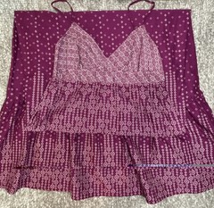 American Eagle Sz 6 Purple 100% Cotton Maxi Dress PomPom Trim Boho Cottage