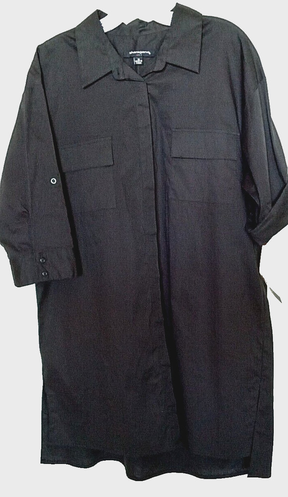 Sharagano 97% cotton, 3% spandex solid black 3/4 sleeve shirt dress Size 10