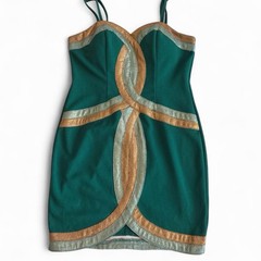 ENTRY Green Solid Sweetheart Spaghetti Strap Bodycon Mini Dress Size M Zip