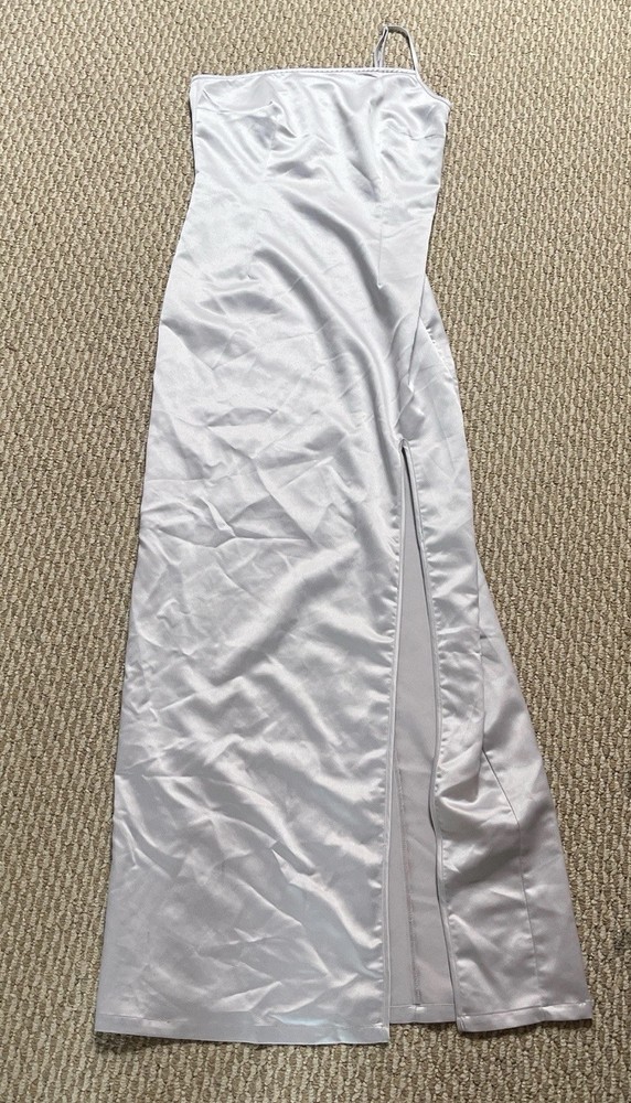 extro&vert light gray satin maxi dress #maxidress #prom #wedding size 6