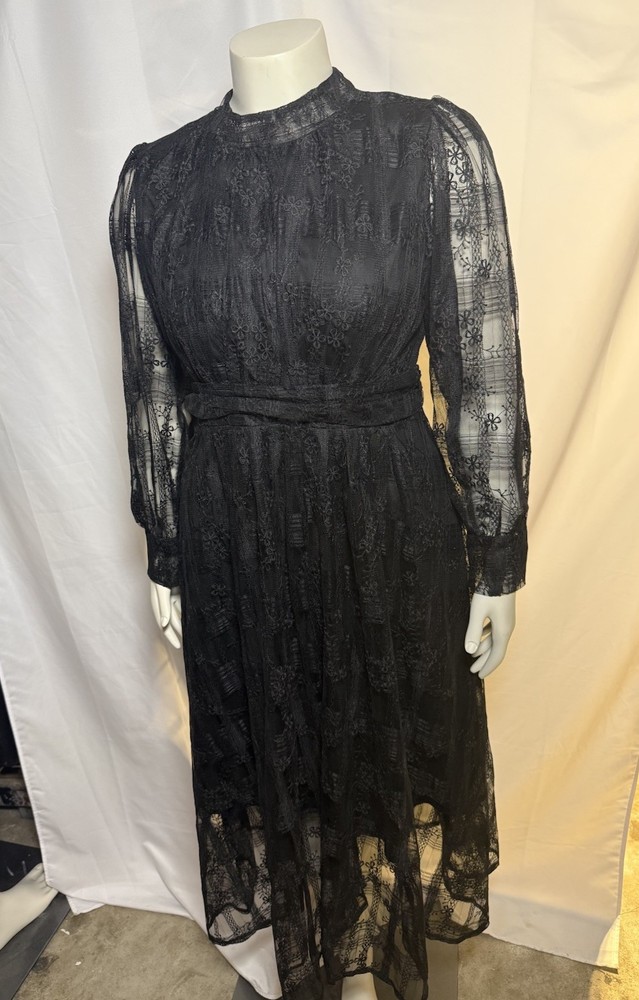 DAZY Lace Midi Dress Sheer Puff Sleeve Gothic Cottagecore XL