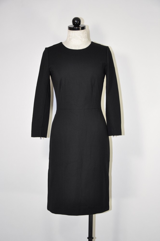 J CREW Black Jersey Structured Knit Silver Zipper Sheath Pencil Dress Women S M