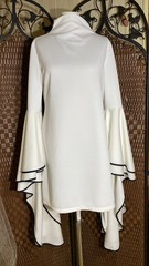 Sz Large Flared LONG Sleeves Goddess White Stand up Collar Mini Dress