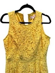 NWT Nanette Lepore Womens 10 Dress Midi Yellow Floral Lace Fit & Flare Lined