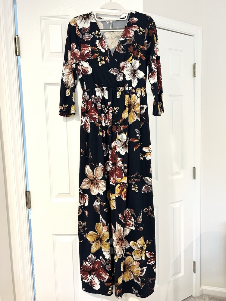 Gorgeous Mother Bee Size Medium Maternity Maxi Dress Navy Blue Floral