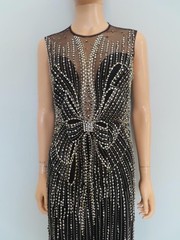 Jenny Packham Black/Silver Beaded Bow Detail Long Evening Dress US 8-10