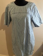 Things Between Medium Denim Babydoll Mini Dress with pockets Western Boho