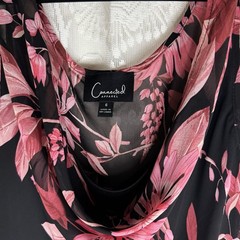 Connected Apparel Pink Floral Midi Dress Size 6 Black Fairycore Y2K Asymmetric