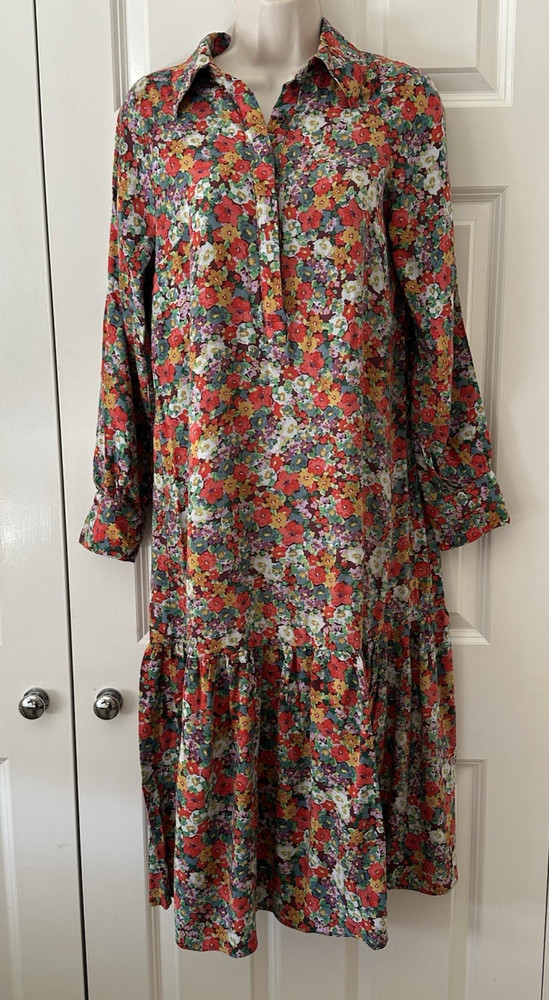 H&M Floral Dress Midi Red Green Romantic Flouncy Holiday EUR XS UK Size 6 VGC!