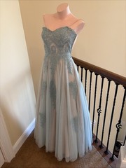TLC Say Yes To The Prom 5 Blue Silver Rhinestone Bling Strapless Lace Up Dress