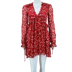 The Kooples Dress Womens 2 Medium Rosa Rosa Mini Red Floral Feminine Boho Retro