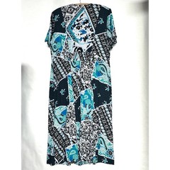 Vintage 90s Mixed Print Maxi Dress Size 1X Button Front Teal Black Paisley Soft