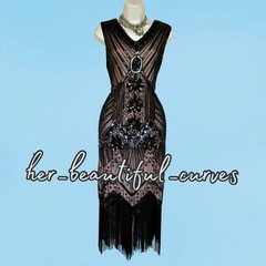 20s GATSBY SEQUINED BEADED FRINGED FLAPPING PARTY DRESS SIZE XL FITS 14/16