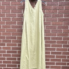 LINTICO Green Linen V-Neck Sleeveless Maxi Dress XL Long Pockets