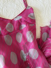 Rene Derhy Pink Grey Polka Floral Sequinned Dress L