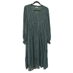 Kirundo Womens XL Green Floral Jacquard Tiered Midi Dress Cottage Formal Event