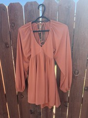 Lovers + Friends Giorgia Mini Open-Back Balloon Sleeve Dress in Ginger Size S