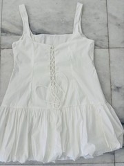 Peppermayo Lexy Mini Dress Ivory Bubble Hem Lace Up Cotton Blend Women US 14 NWT
