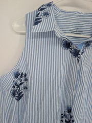 Vineyard Vines Performance Seersucker Dress L Blue White Stripe Floral Nautical