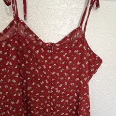 SHEIN Red White Green Floral V-Neck Strappy Sleeveless Side Slit Midi Dress N
