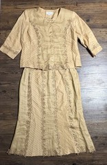 Donn Avinci 100% Luxury Ramie Skirt Suit Set Size 18 Champagne Church MOB 2pc
